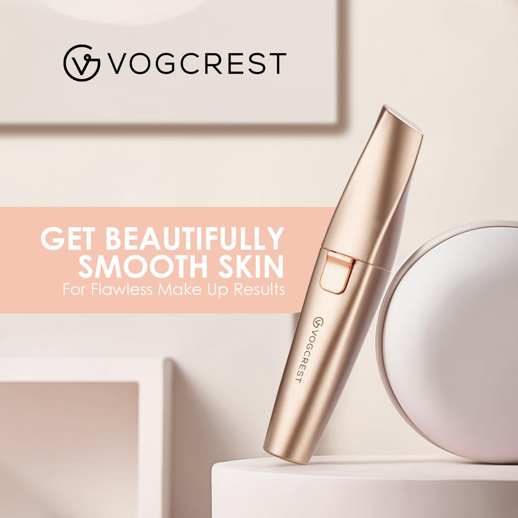 VG VOGCREST Eyebrow Facial Trimmer: 2 in1 Rechargeable Facial Hair Removal and Eyebrow Shaver - Face Lips Body Painless Facial Razor with Built-in LED Light (Rose Gold)