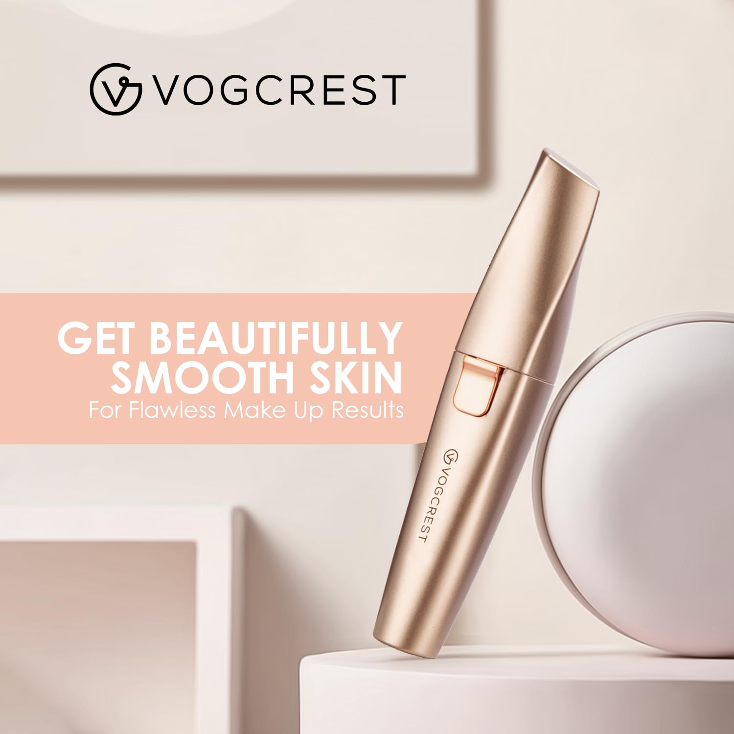 VG VOGCREST Eyebrow Facial Trimmer: 2 in1 Rechargeable Facial Hair Removal and Eyebrow Shaver - Face Lips Body Painless Facial Razor with Built-in LED Light (Rose Gold)