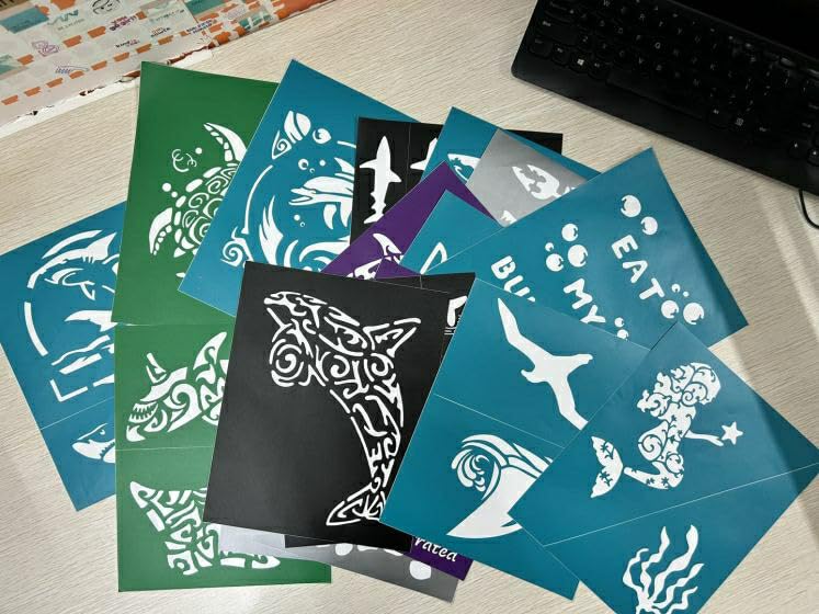 Swim Themed Kids Stencil Kit — Reusable Body & Face Tattoo Stencils, 17 Sheets