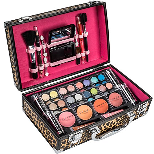 Leopard SHANY Carry All Makeup Train Case with Pro Cosmetic Set & Brushes