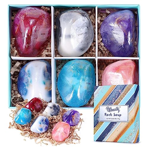 Soap Bar Sets - Bff Beauty 6pcs Hand Face Body Bar Soap Birthday Valentine Gift Set for Women, Perfect Gemstone Soap Rocks Set for Women & Men Moisturizing Skin, Best Gift Ideal for Birthday Gifts