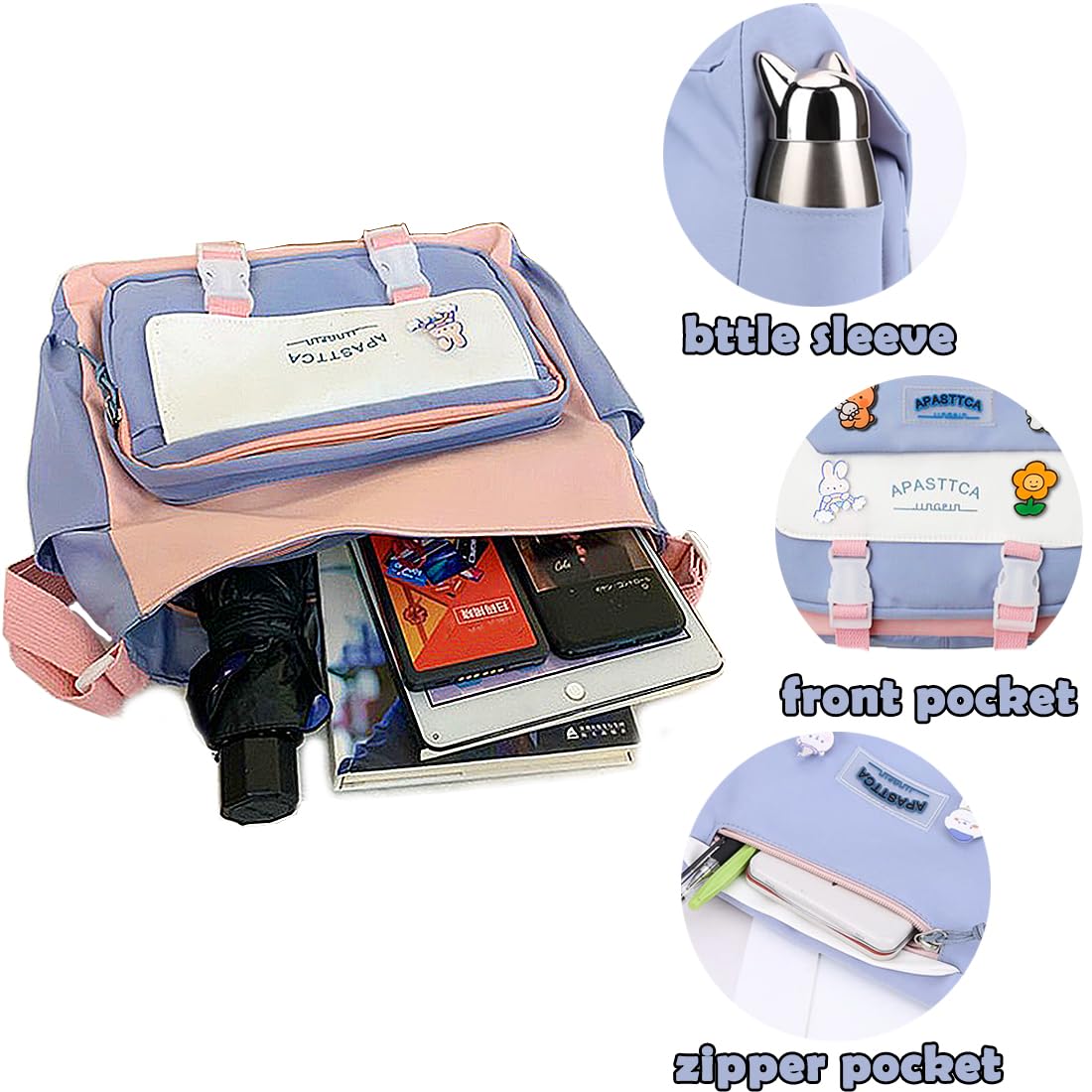 PRLINJSK Cute Messenger Bag for Teen Girls Women, Kawaii Crossbody Shoulder Purse with Pins and Stuffed Pendant Gift