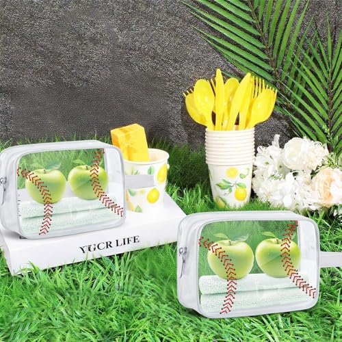 Lebaley 30PCS Baseball Cosmetics Bag - PVC Clear Portable Makeup Bags Organizer 7 x 5.5 x 1.7 '' Waterproof Sport Zippered Toiletry Carry Pouch for Travel Party Supplies