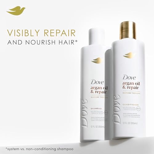 Dove Shampoo Argan Oil & Repair for Fine Hair with Bio-Protein Care Technology and Argan Oil Blend 12 Fl Oz,(Pack of 2)