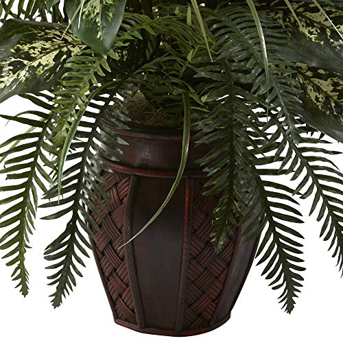 Artificial Green & Cattails Plant with Planter - 12 x 12 x 35 Inches, Indoor Decor