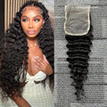 Natural Color 20 Inch Deep Wave Lace Closure Human Hair Pre-Plucked with Baby Hair