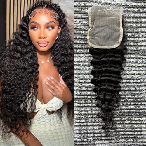 Natural Color 20 Inch Deep Wave Lace Closure Human Hair Pre-Plucked with Baby Hair