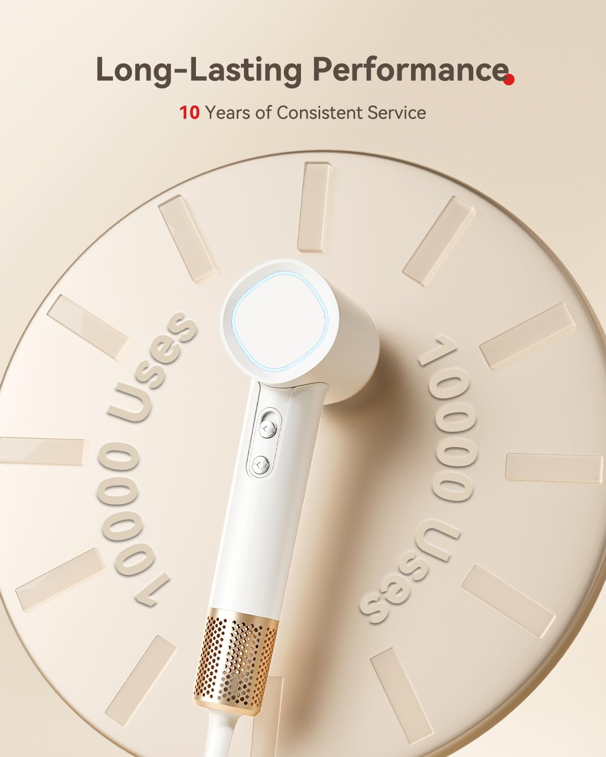 Hair Dryer Ionic, 150,000 RPM Hair Dryers for Women w/Ceramic Technology Nozzle for Fast Drying High Speed Blow Dryer 3-Speed Thermo Control Professional Low Noise Design for Home Travel Salon(White)