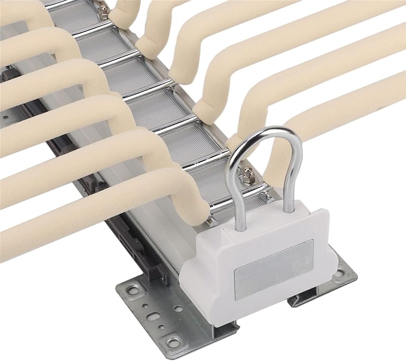 Beige 22-Pair Pull-Out Pants Rack, 33lb Capacity, Steel Clothes Organizer