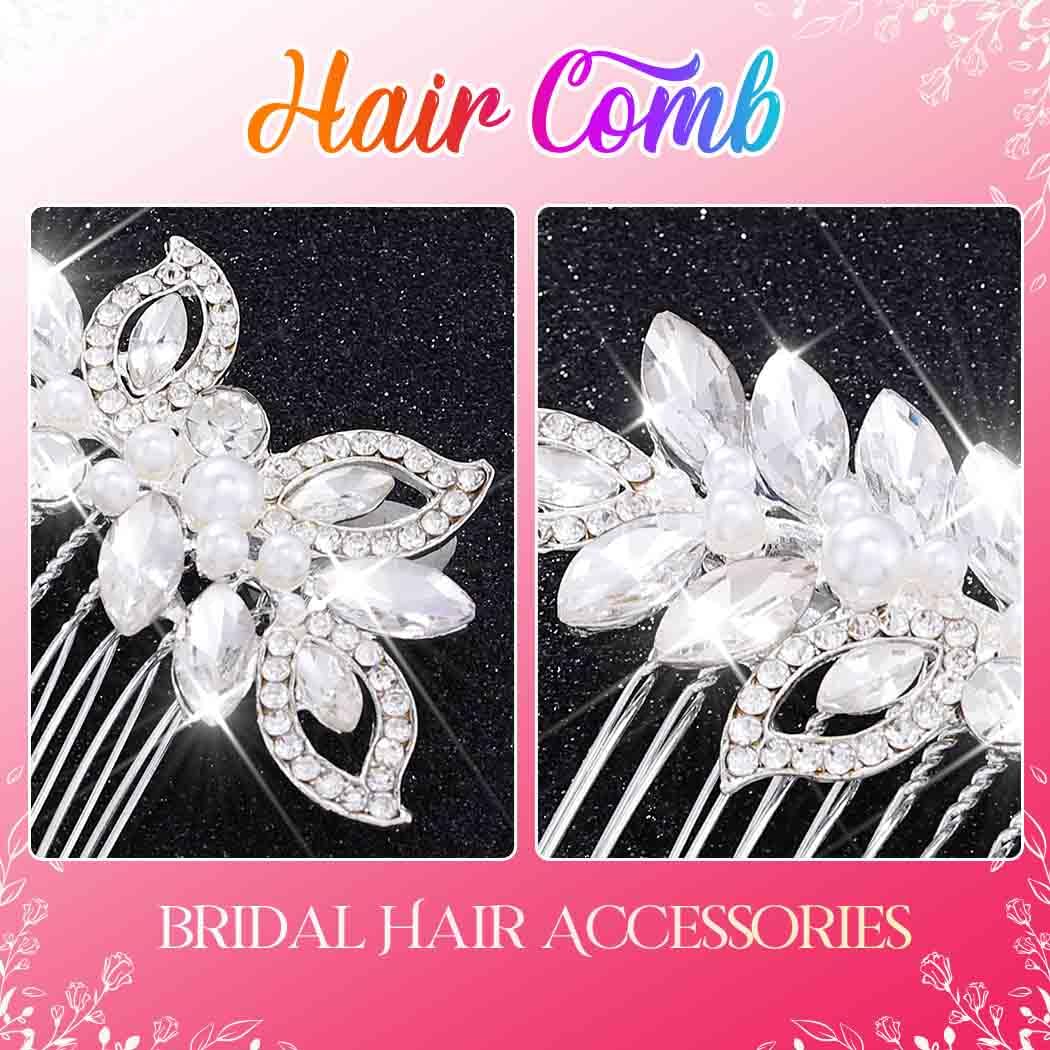 Bessney Silver Crystal Bridal Hair Comb Pearl Wedding Hair Piece Rhinestone Hair Accessories for Women