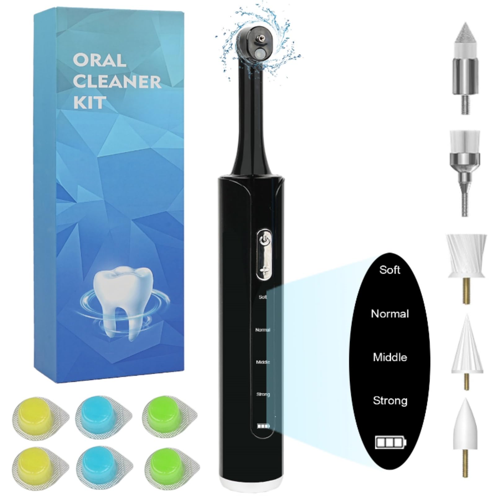 Tooth Polisher and Plaque Remover, Electronic Tooth Polishing Kit for Daily Cleaning Whitening, Rechargeable Dental Teeth Polisher with LED Light, 6 Polish Pastes, 5 Brush Heads, 4 Speed Modes