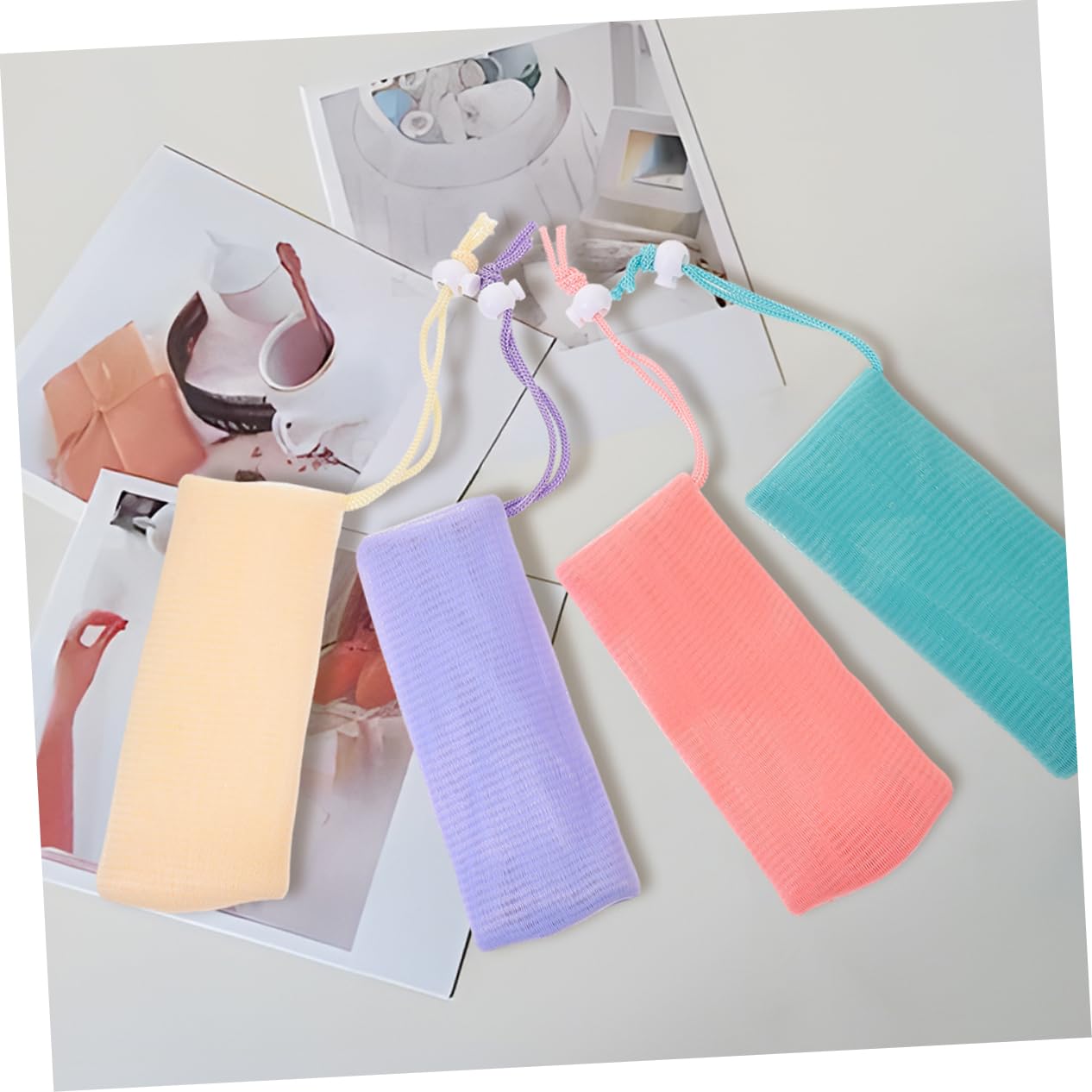 NULYLU 4pcs Soap Bar Shower Bag Lathering Mesh for Face Net Pouch Exfoliating