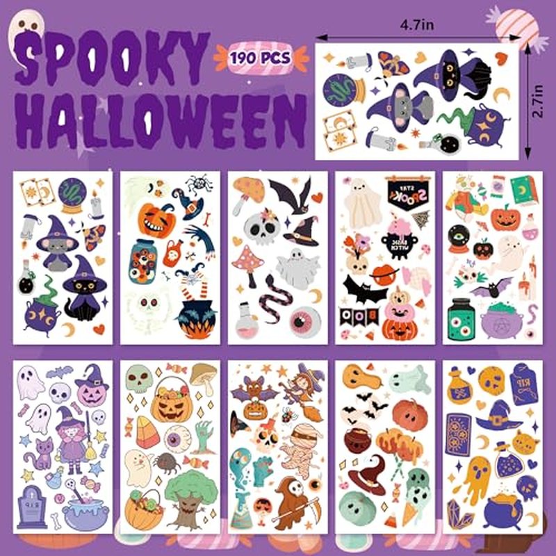190 PCS Halloween Tattoos for Kids - Halloween Party Favors - Halloween Games Treats Toys Gifts Crafts Party Favors Supplies [Halloween Makeup]