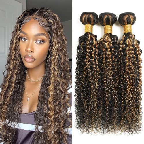 Brazilian Human Hair Bundles P1B/27 Curly Wave 8-12 Inch Highlight Ombre Blonde