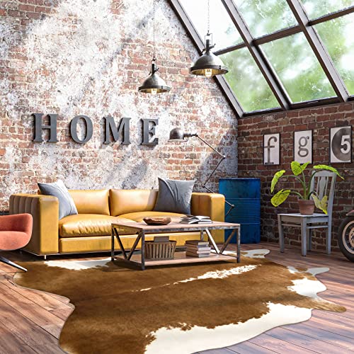 BENRON Faux Cowhide Rug Caramel 5'2" x 6'3" Irregular Cow Print Home Decor