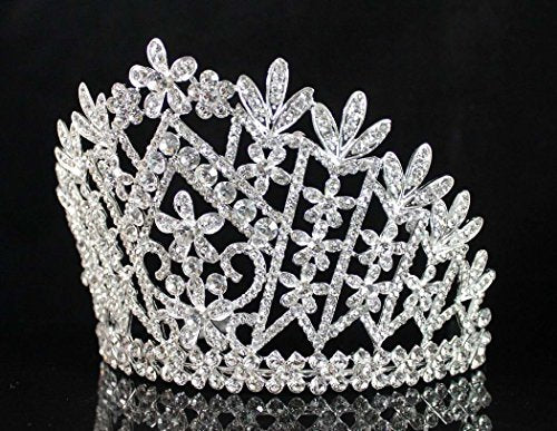 Silver Plated Daisy Austrian Rhinestone Tiara with Hair Combs - Bridal Prom Wedding Jewelry