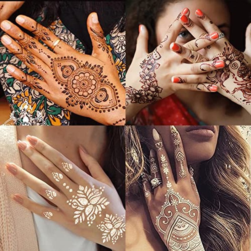 229pcs Henna Tattoo Stencils, 19 Sheets Temporary Tattoo Stencils for Women Face Body Paint DIY Art Glitter Airbrush Tattoo Pack