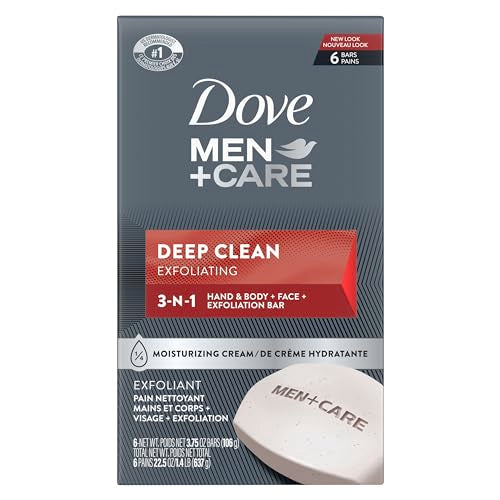 DOVE MEN + CARE Body Soap and Face Bar More Moisturizing Than Bar Soap Deep Clean Effectively Washes Away Bacteria & 3 in 1 Bar Cleanser for Body