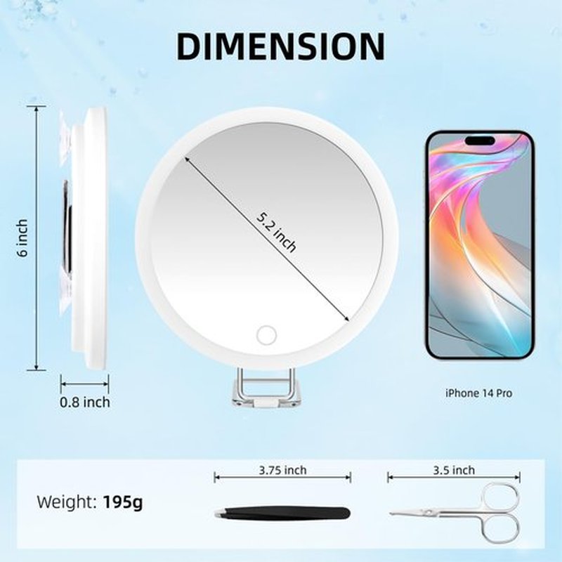 30X Magnifying Mirror with Light, Large 6'' Magnifying Makeup Mirror with Light 30X, Travel Mirror with 30X High Magnification Compact 30X Magnified Mirror with Light, 3 Suction Cup & Adjustable Stand