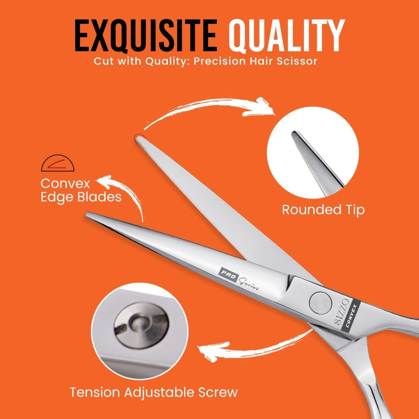 Hair Cutting Scissors 6.25" Barber Scissor, Ideal for Professional Barber, Men, Women, and Hair Stylist Trimming Kit for Haircutting Best Shears for Hair Cut by SIZZO