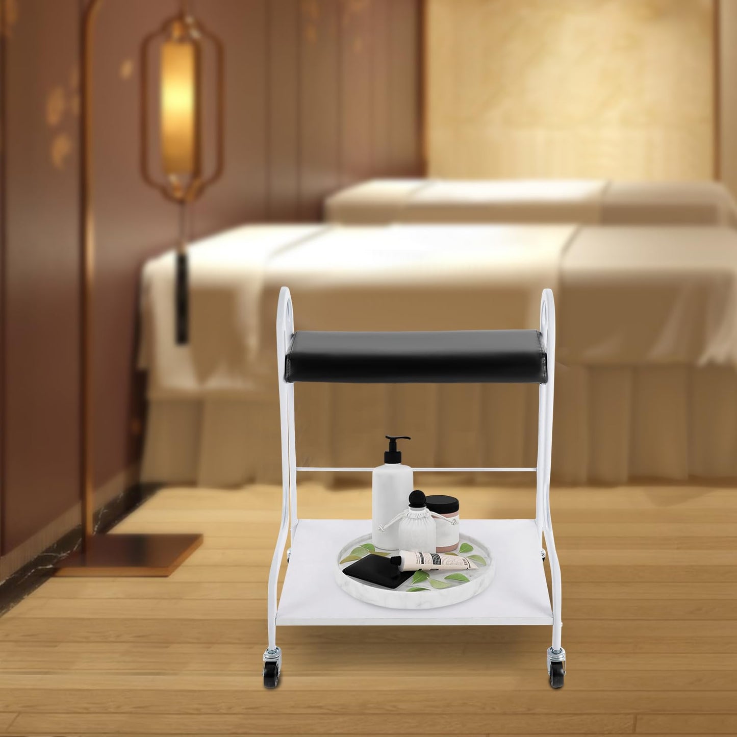 Pedicure Cart, Black Portable Trolley Cart Storage,Beauty Salon Nail Foot Rest Pedicure Stand with Wheels, Manicure Footrest Stool Foot Massage Station Stand for SPA Salon (Black)