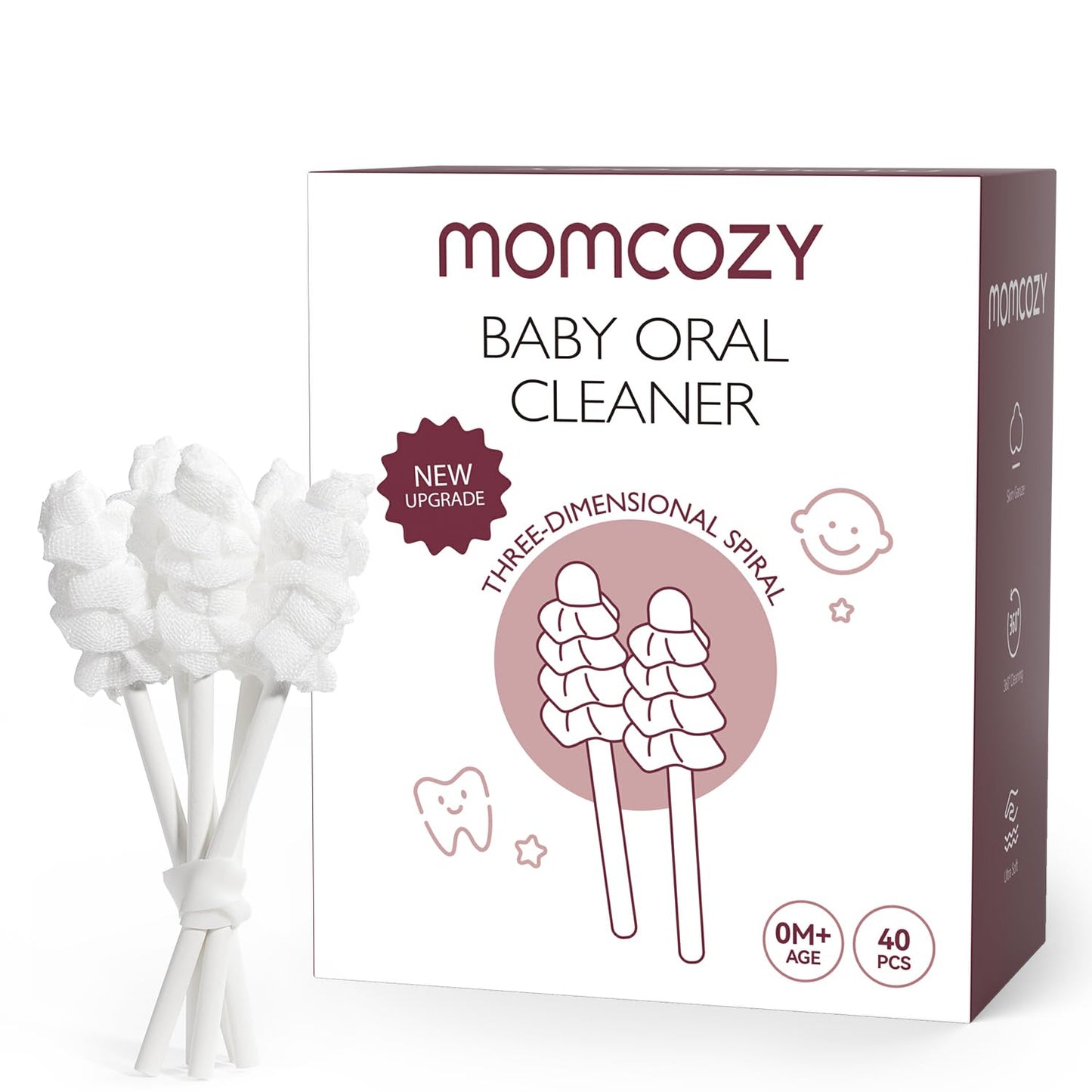 Momcozy Baby Tongue Cleaner Gauze, Baby Toothbrush Disposable Oral Cleaner, Toddler Tooth Brush for Tooth Mouth Gum Clean, Infant Toothbrush Oral Cleaning Stick, Baby Oral Cleaner Newborn, 40 Count