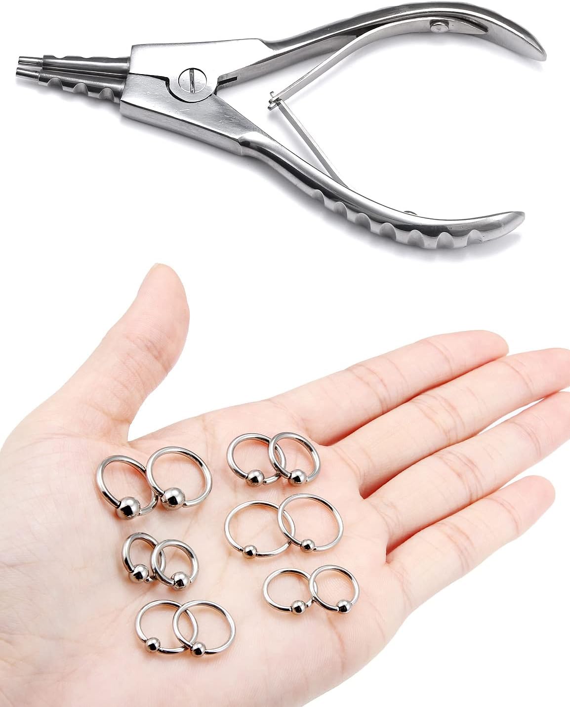 316L Surgical Steel Body Piercing Tools Kit - 9 Styles for Nose, Septum, Lip, Tongue & More