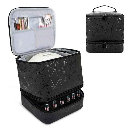 Brynnl Nail Polish Organizer Case, Fingernail Polish Travel Organizer with Handle, Holds 30 Bottles, 1 Led Nail Lamp Nail Art Supplies, Double Layer Nail Polish Carrying Case With Detachable