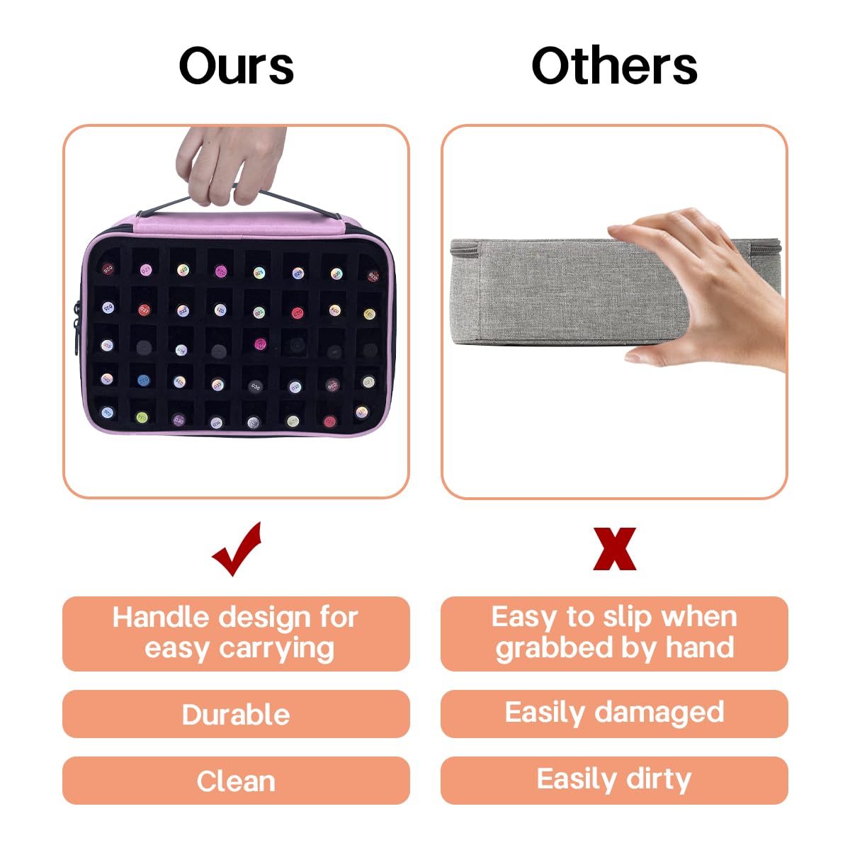 UOZL 2 Pcs Small Clear Nail Polish Organizer Holds 80 bottles(15ml-0.5fl.oz) Nail Polish Case Multifunctional Nail Polish Bag Organizer, Cosmetic Travel Makeup Bags for Women Pink