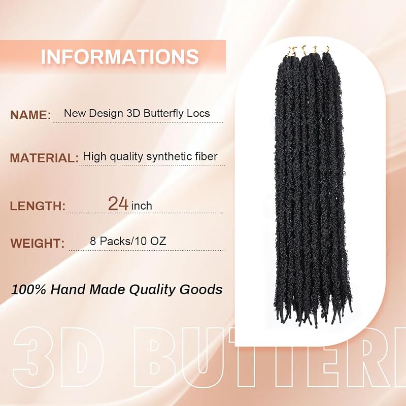 24 Inch Distressed Butterfly Locs Crochet Hair - 8 Pack, 1B + Variation: 1B+24 Inch (Pack of 8)
