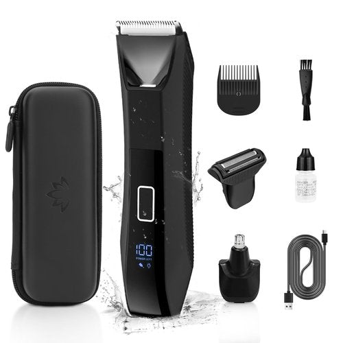 Manscape 3-in-1 Body Trimmer for Men, Groin, Pubic & Ball Hair Shaver No-Nick, Nose Hair Trimmer, Body Groomer for Smooth Shaving, Lightweight with Travel Lock, LED Display, IPX7 Waterproof