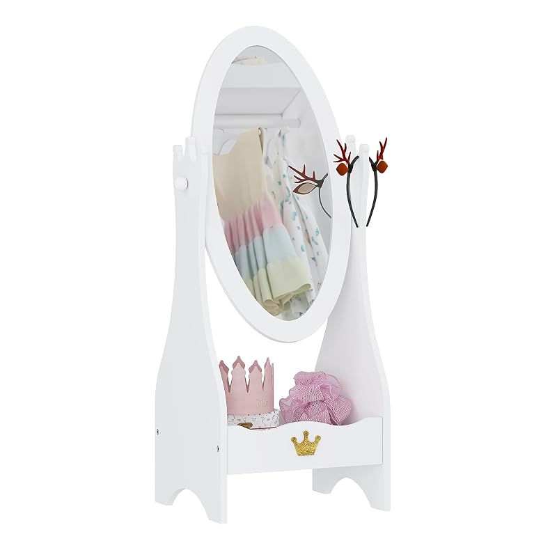 Crown-Themed Kids Floor Mirror with Adjustable Viewing Angle