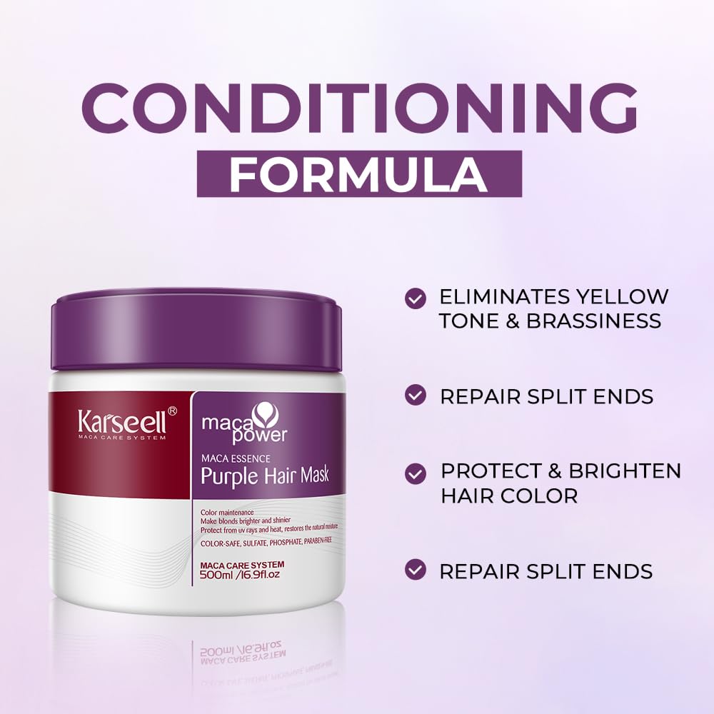 Karseell Purple Hair Mask For Blonde Silver Gray Highlighted Hair Professional Neutralizes Brass & Yellow Tones 16.90 oz 500ml