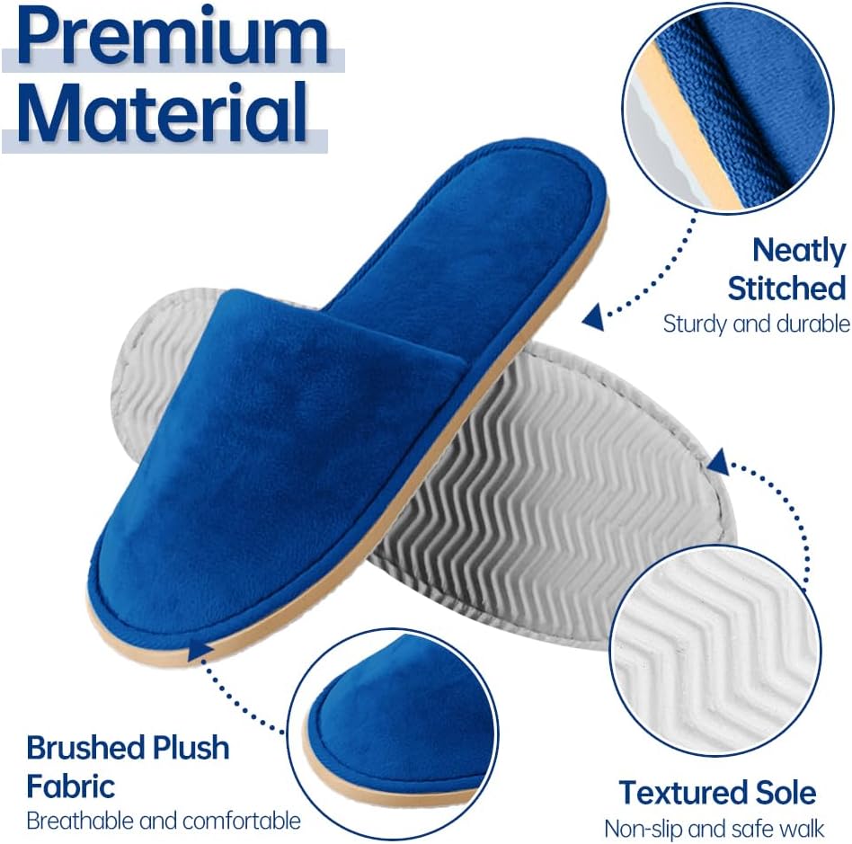Non-Slip Disposable Slippers - 2-6 Pairs, Washable Velvet Closed Toe for Guests, Hotel & Spa