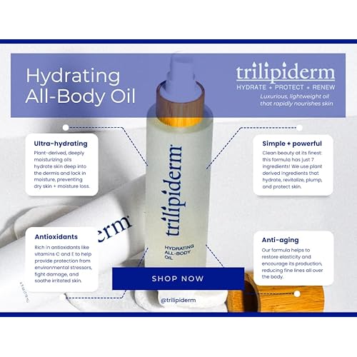 Trilipiderm Hydrating All-Body Oil ? Ultra-Moisturizing, Vitamin-Rich Lipid Replacement, 4oz. Glass and Bamboo Spray Bottle