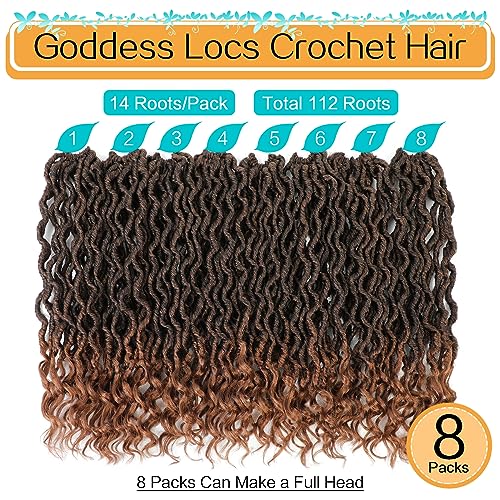 Karida Goddess Locs Crochet Hair 14 Inch T30# - 8 Packs Faux Locs with Curly Ends, Pre Looped for Black Women