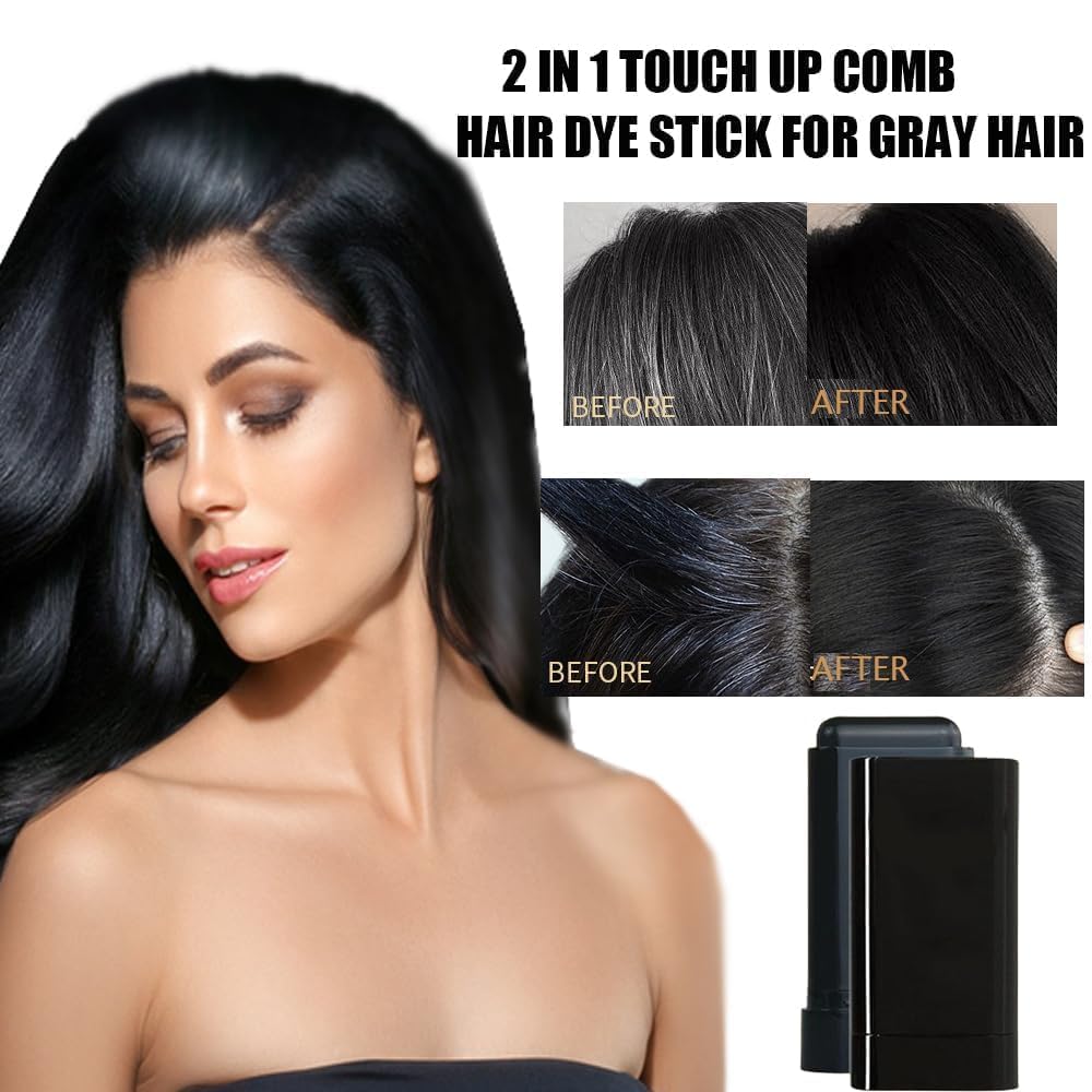 Ultimate Hair Dye Comb, Yuaonew Hair Stick, Hair Concealer Stick For Women, Instant Hair Color Sticks with Built-In Comb, Concealer Hairs Dye Sticks for Women Men (Black, 2)