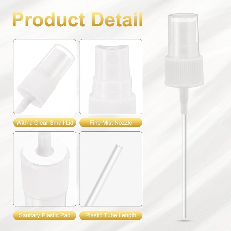 Fine Mist Spray Top 20/410 Replacement Nozzles – 50 Pcs, Clear Lid