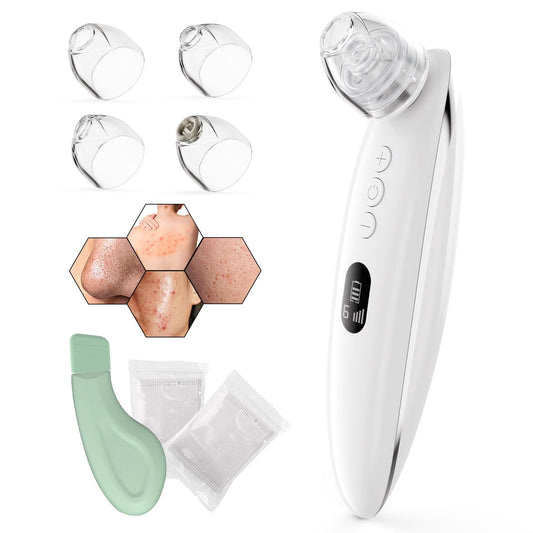 Blackhead Remover Vacuum Pore Extractor for Face Scraper Facial Pore Vacuum Cleansing Tool Sucker Kit for Men Women USB 4 Suction Heads, 6 Adjustable Modes (Pure White)