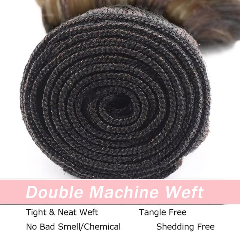 Brown Blonde Deep Wave Human Hair Bundles - 18, 20, 22 Inch - P4/27 Color D - Natural Brazilian Hair Extensions