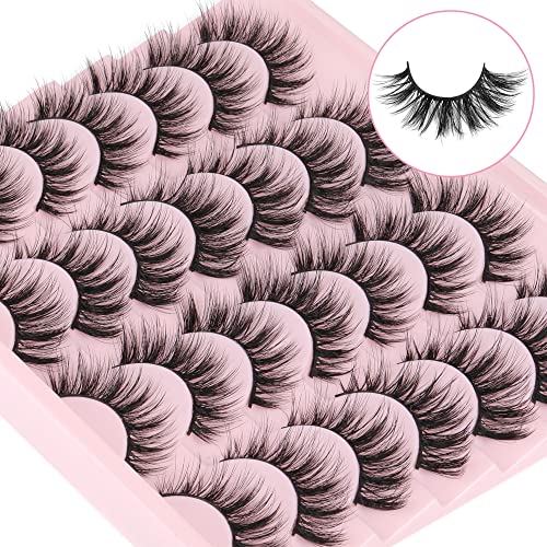 Newcally Eyelashes False Lashes Wispy Spikes Eyelashes Mink Natural Look 3D Volume Fake Eye Lashes Pack Cat Eye Strip Reusable Faux Mink Eyelash 14 Pairs