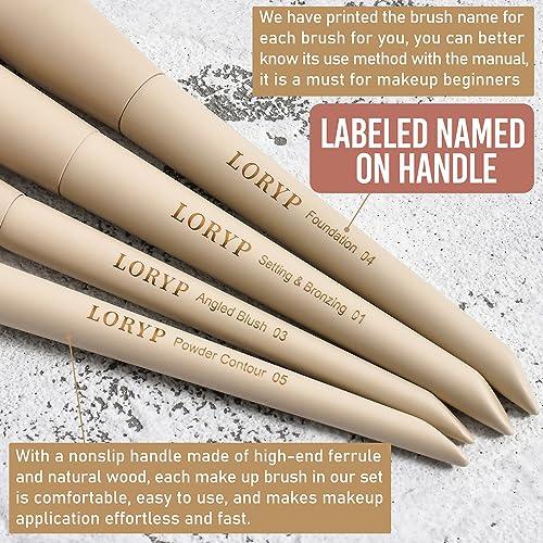 LORYP 18Pcs Vegan Makeup Brushes Set with Travel Case – Khaki