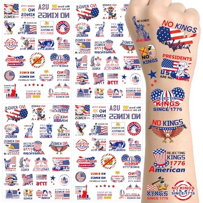 92+ Styles No King Temporary Tattoos,4 Sheets No Kings In America Funny Not My President Against Fake Tattoos Sticker