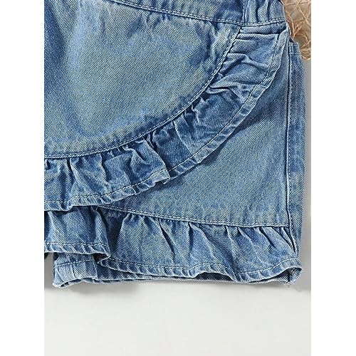 Floerns Girls Casual Ruffle Trim Denim Skorts Elastic Waist Skirt Shorts