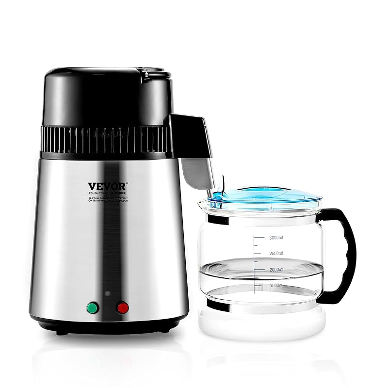 Water Distiller 1.1 Gal, 750W, 304 Stainless Steel w Glass Reservoir – VEVOR, Silver+1.1Gal