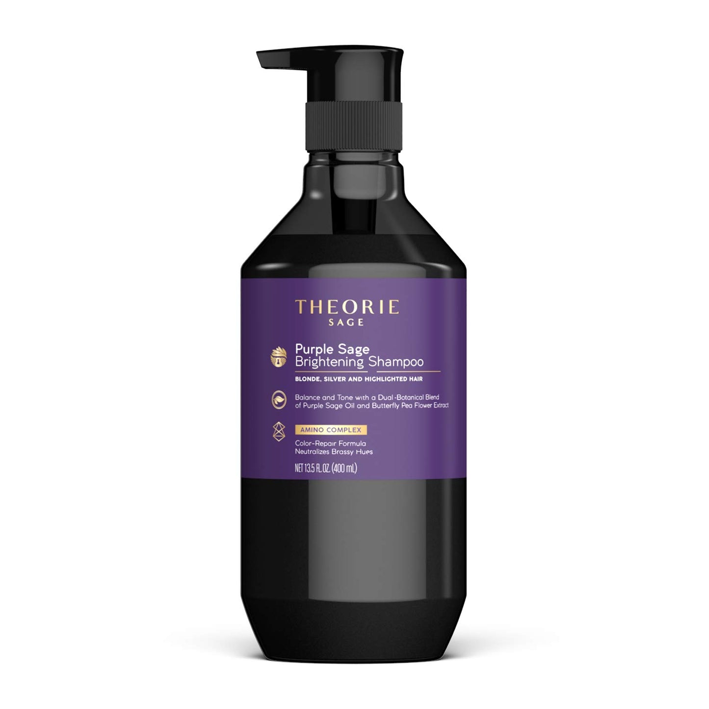 Theorie Purple Sage Brightening Shampoo- Balance, Tone & Brighten Blonde, Silver, Grey, Bleached, Color Treated or Highlighted Hair, Eliminate Brassiness & Yellowing (13.53 Fl Oz (Pack of 1))