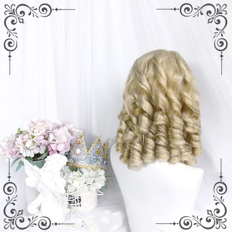 Women's Vintage Pearl Wig with Curls - Beige Gold Lolita Cosplay Hair