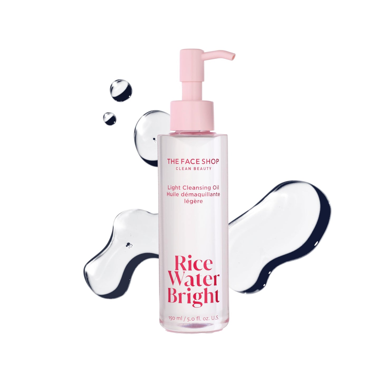 The Face Shop Rice Water Bright Light Facial Cleansing Oil, Daily Makeup Remover, Oil Cleanser, Vegan, Korean Skin Care with Jojoba Oil, Face Pore Cleanser, 150ml