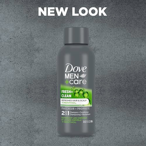 DOVE MEN + CARE Fortifying 2 in 1 Shampoo and Conditioner for Normal to Oily Hair Fresh and Clean with Caffeine Helps Strengthen Thinning Hair 3 oz (Pack of 12)