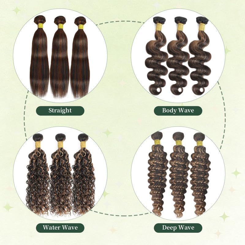 Deep Wave Brown Highlight Hair Bundles - P4/30 - 8, 10, 12 Inch - Human Hair Extensions